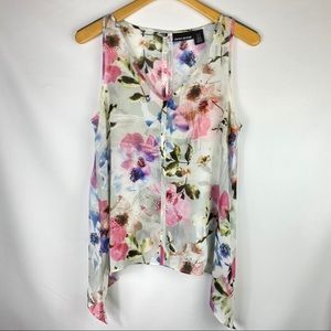 DKNY White & Pink Floral Sleeveless Top M